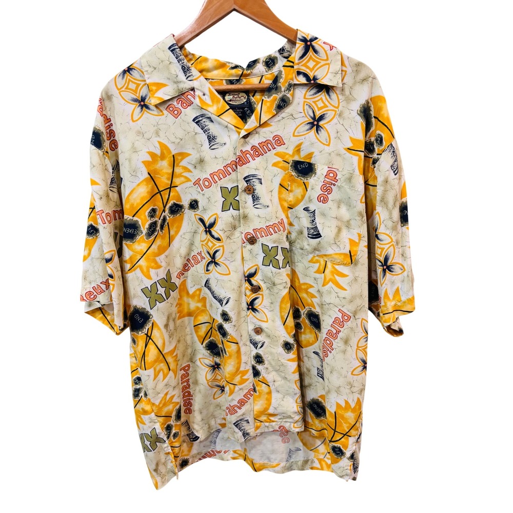 Tommy Bahama Relax Paradise Mens Large Rayon Pineapple Basketball Hawaiian Shirt